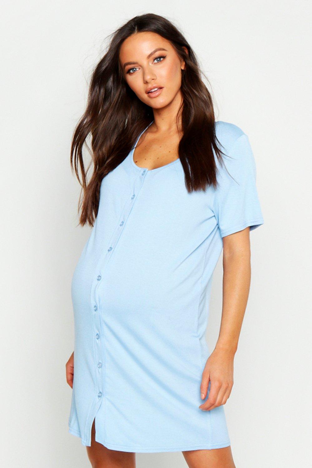 Womens Maternity Button Front Nightie - Blue - 10, Blue